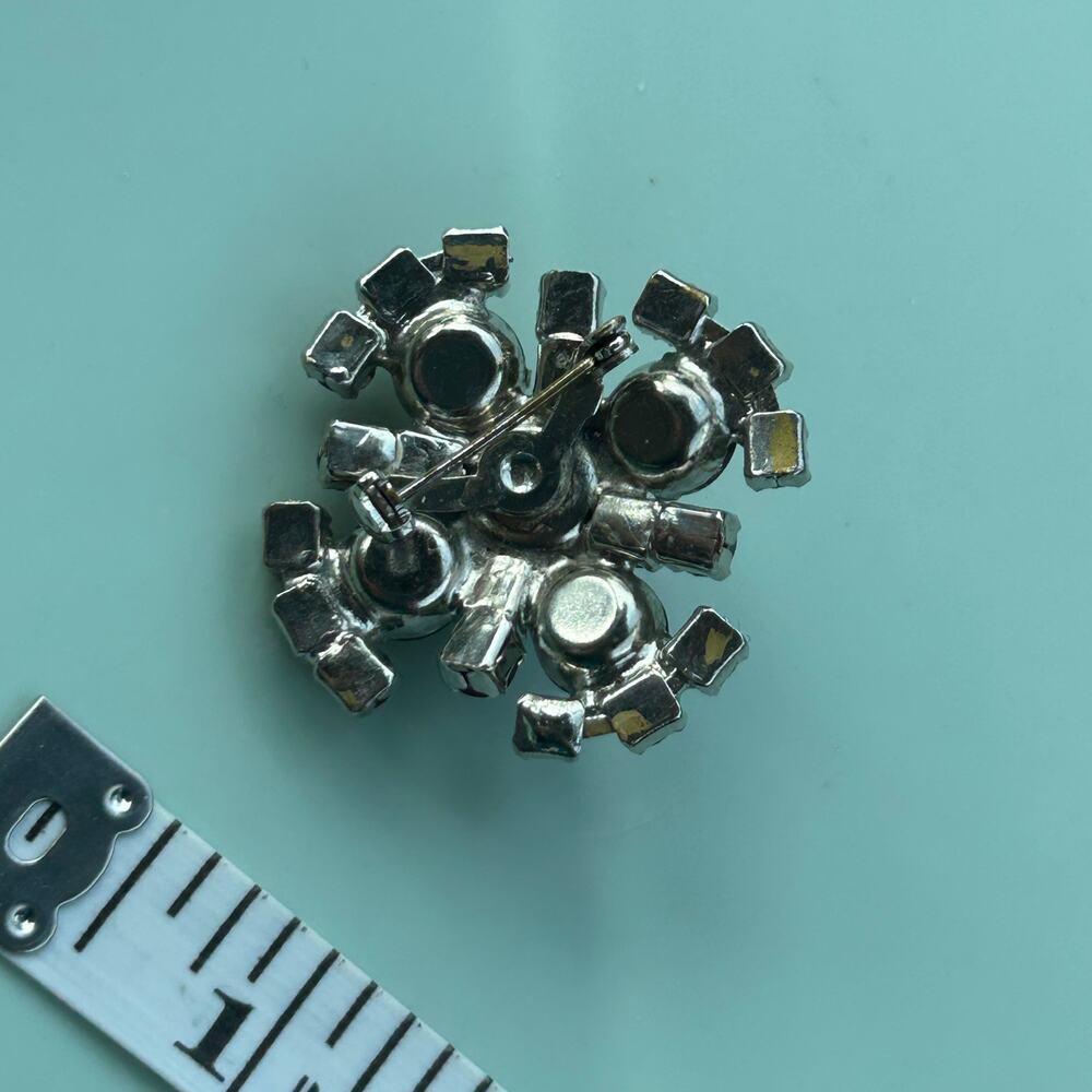 Vintage Smokey Quartz Style Rhinestone Brooch Silver Tone Statement Cluster Pin - Picture 4 of 8